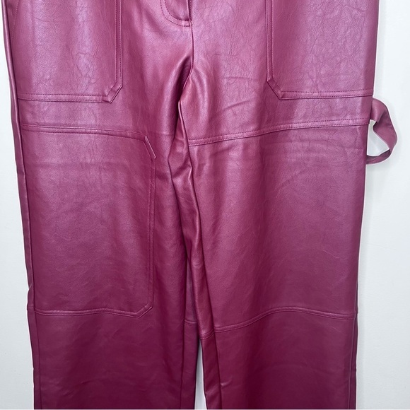 Y2K Forever 21 Burgundy Faux Leather Wide Leg Pants Size XL - Picture 3 of 13